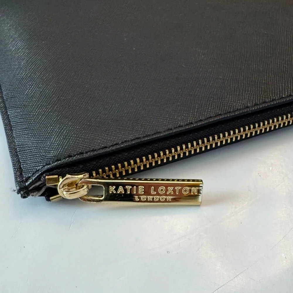 Katie Loxton Ta Dah Perfect Pouch Wallet Vegan Faux Leather Black Saffiano Gold